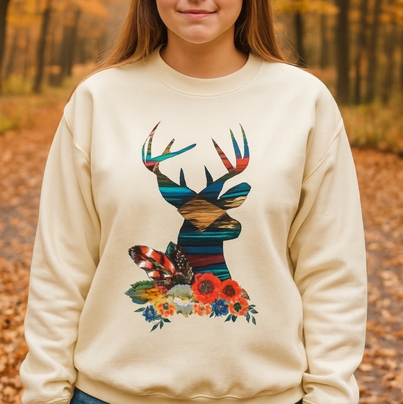 Country Life Boutique Tops - 🦌 Southwestern Deer Head Graphic Sweatshirt